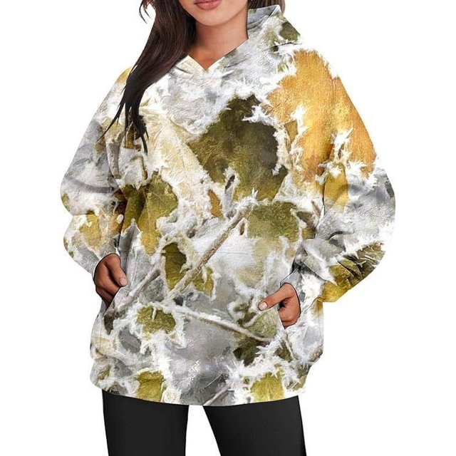 Sudadera con capucha de camuflaje para mujer, nueva sudadera deportiva de gran tamaño con estampado de hojas de arce y forro polar de tela sanitaria de Amazon Otoño