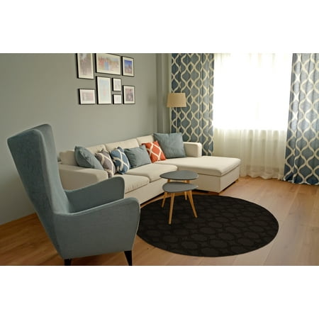 Garland Rug Sparta Solid Mocha 5'x5' Round Geometric Indoor Area Rug