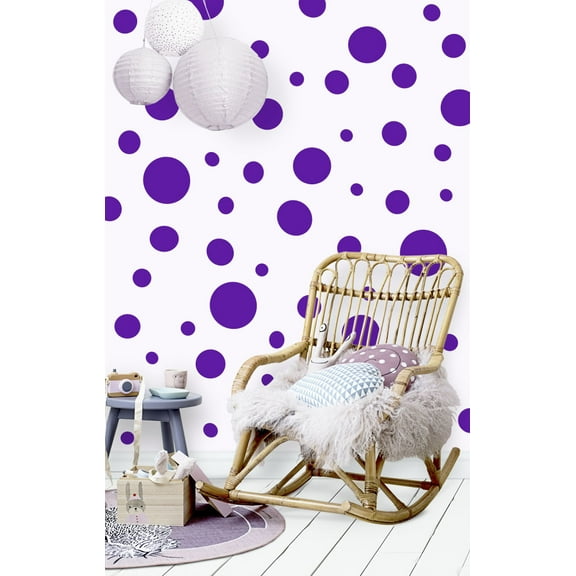 Purple Polka Dot Wall Decals Girls Bedroom Bathroom Living Room Wall Sticker Decor-63 Dots-1"-6.5"