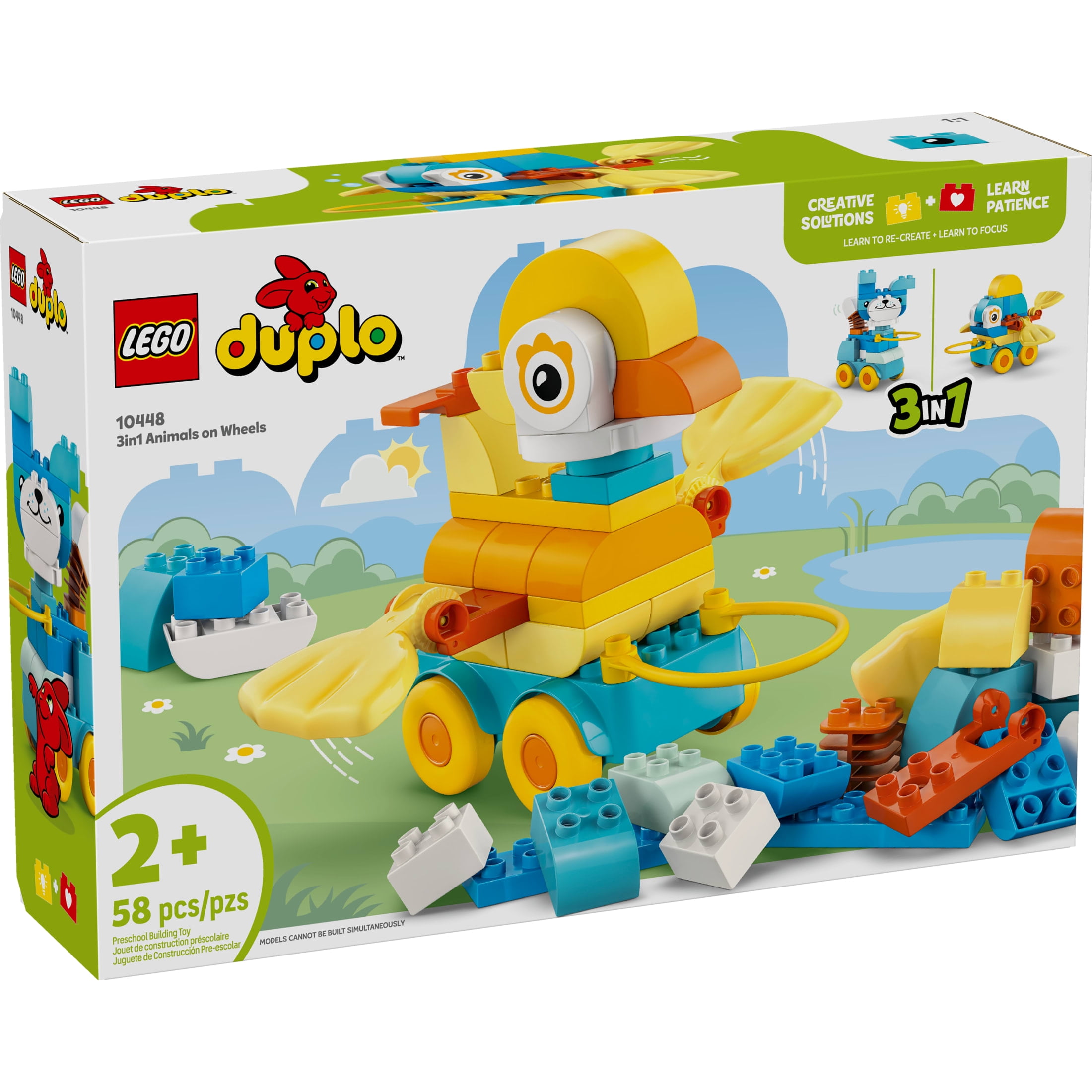 LEGO DUPLO Town 3 in 1 Animals on Wheels Building Toy - Learning Play Set for Toddler Boys & Girls, Ages 2+ - Animal Building Blocks for Sensory Skills Practice - Pretend Play Gift Idea - 10448