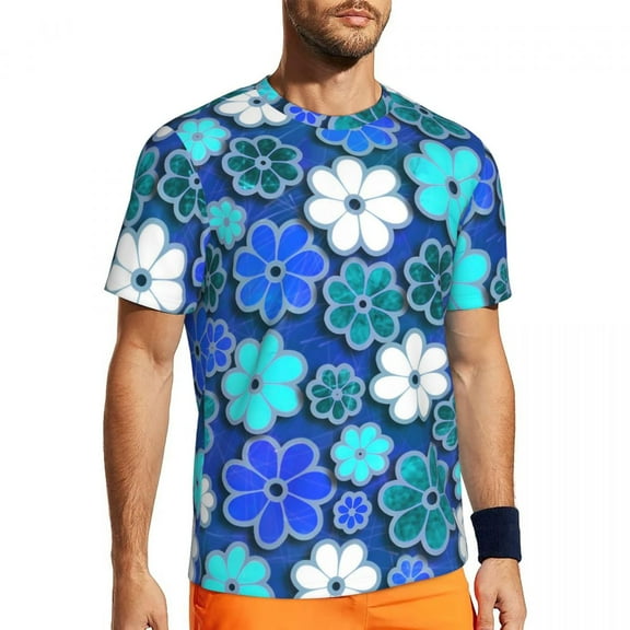 T Shirt For Men Sportswear Hippie Flower Power T-Shirts Fashion Blue Floral Summer Tee Shirt O Neck