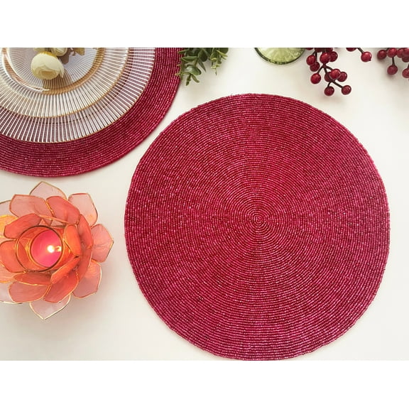 Set of 6, Handmade beaded placemat, tablemat, 14 inch, bead charger placemats
