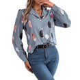 thumbnail image 3 of Blusa de Larga para Mujer, Informal, Elegante, con Estampado de Solapa, Corte Holgado, para Oficina. Azul M, 3 of 10