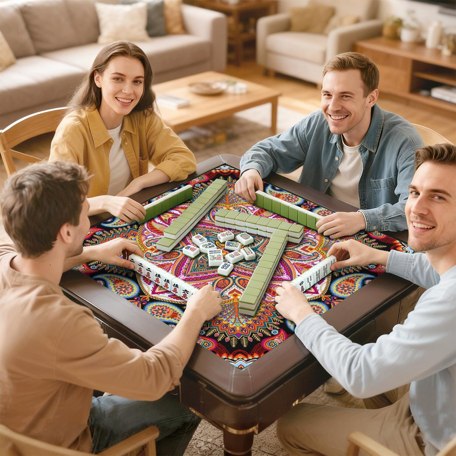 Paisley Mahjong Mat for Table, 31.5*31.5in Anti Slip American Mahjong Table Cloth, Noise Reduction, Neoprene Mah jongg Mat with Carrying Bag & 3 Dices, Mahjong Accessories Gift, Board Tile Games Mats