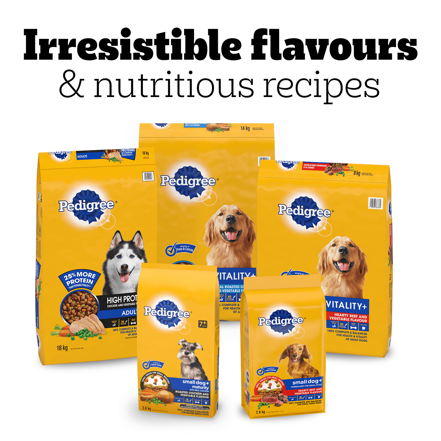 Nourriture sèche pour chiens adultes PEDIGREE VITALITÉ+ saveur originale de poulet rôti et de légumes – favorise des os robustes et des dents en santé, avec calcium