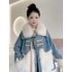 thumbnail image 5 of Chaqueta de plumón de piel sintética de zorro para mujer, abrigo de mezclilla de terciopelo cálido, abrigo de cuello de piel grande informal, abrigo de Jean grueso y cálido, invierno, 2024, 5 of 5