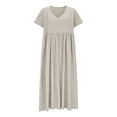 thumbnail image 5 of Linen Dresses for Women Short Sleeve Vintage Boho Dresses V Neck Solid Color Causal Summer Beach Vacation Maxi Dresses, 5 of 7