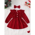 thumbnail image 2 of aturustex Little Girls Christmas Velvet Dress 3M 6M 12M 18M 2T 3T 4T Toddler Baby Santa Princess Dress Ruffled Trim Long Sleeve A-line Dress Crew NeckOutfits for Kids Christmas Party Costume, 2 of 6