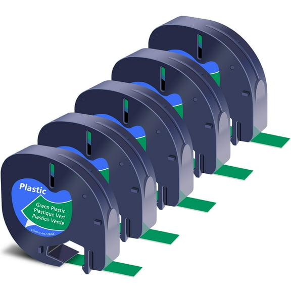 GREENCYCLE 5PK Compatible for DYMO LetraTag Refills 91334 12mm Black on Green Plastic Label Maker Tape
