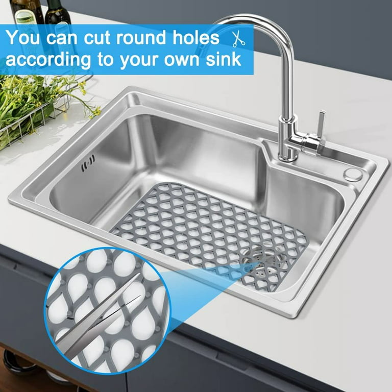 Sink Protectors for Kitchen Sink, 28 * 15'' Silicone Sink Mats for Bottom  of Farmhouse Stainless Steel Porcelain with Rear Drain Hole for Sink Bowl 