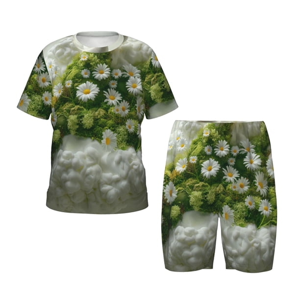 Balery Nature Hand Daisies Art Conjunto de Pijama Infantil de Manga Corta con Estampado – Ropa de Dormir de Algodón Suave-Large
