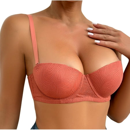 Clearance Under $5 Miqool Women s Sexy Lace Bralettes Demi Half Cup Push Up Bras Low Cut Wireless Bra Plunge T Shirt Everyday Bra with Support