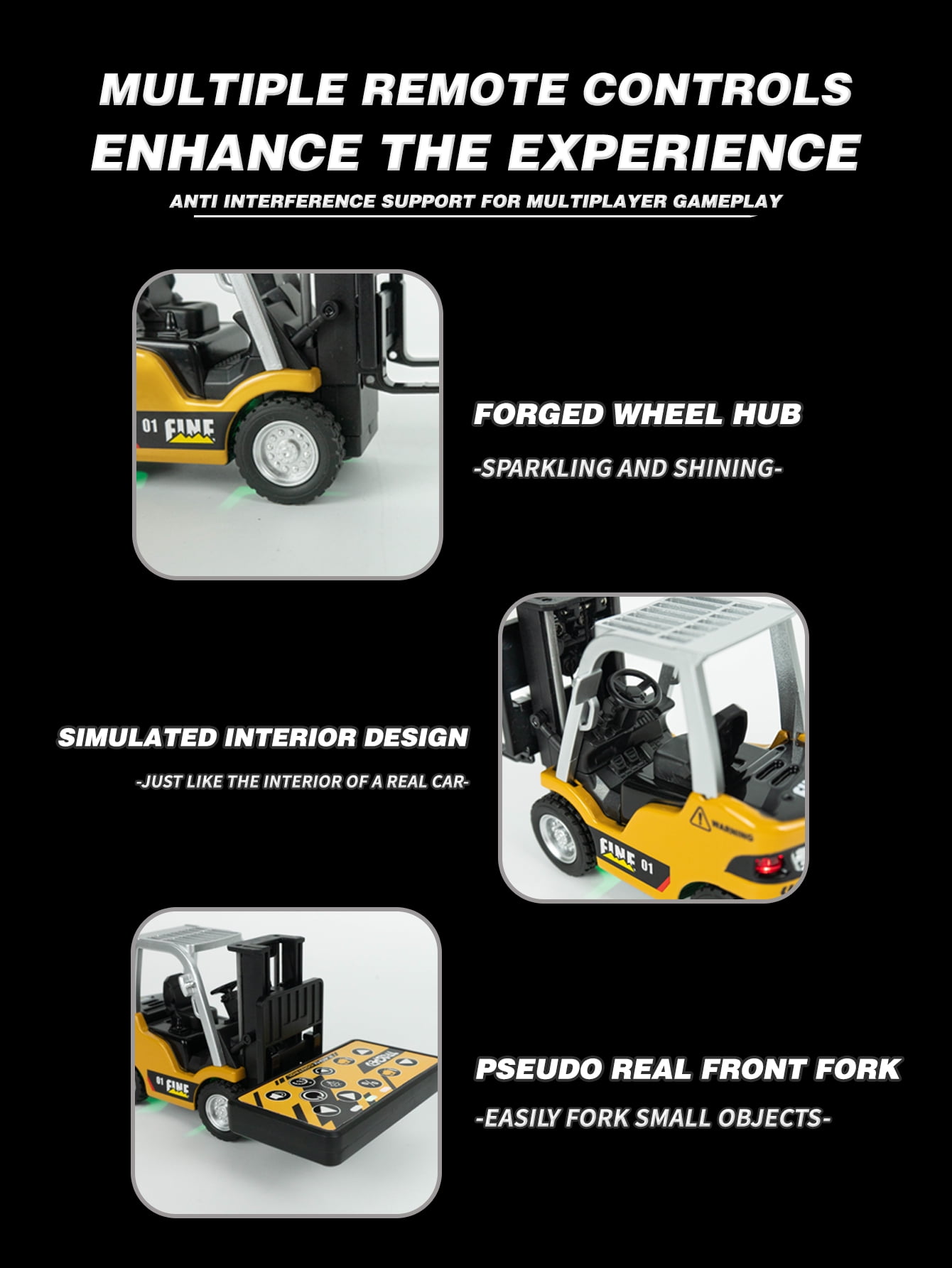 1: 64 alloy forklift with plate car remote control: multi-channel control, 2-in-1 fork hook deformation, suitable for adults, children, boys and girls