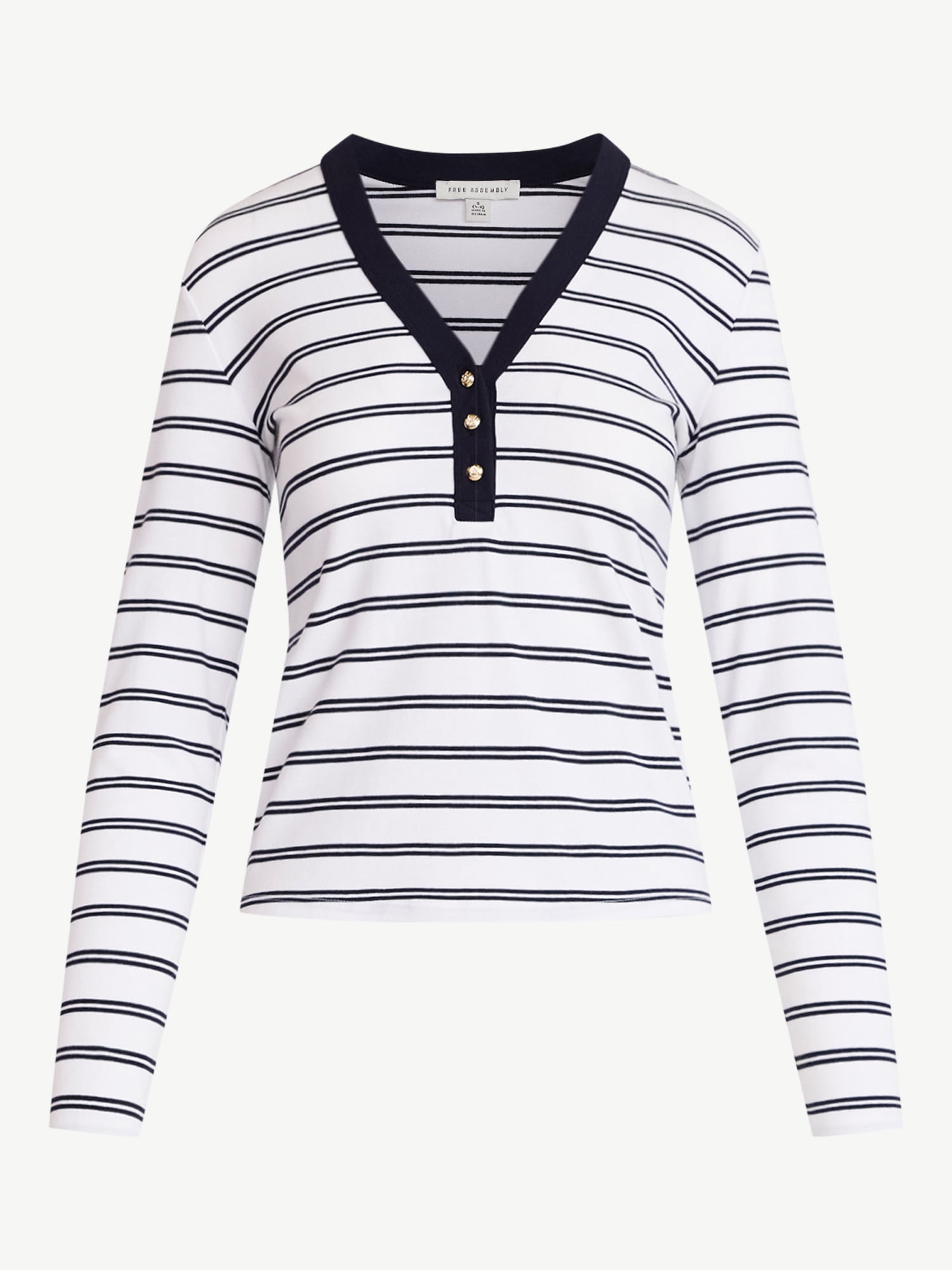 Free Assembly Women's V-Neck Henley with Long Sleeves, Sizes XS-XXL