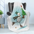 thumbnail image 4 of Snowman Soft Flannel Fleece Throw Blanket, Hand Drawn Style Skating Christmas Tree and Hat Cold Winter Snowfall, Cozy Plush for Indoor and Outdoor Use, 50" x 70", Multicolor, by Ambesonne, 4 of 5