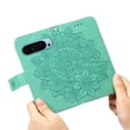 thumbnail image 6 of For Google Pixel 10/Pixel 10 Pro 6.3" Seven Petal Flower Embossed Strong Magnetic Attachment/Closure, Card Slots/Pocket, PU Leather Flip Wallet Case With Hanging Rope,Green, 6 of 8