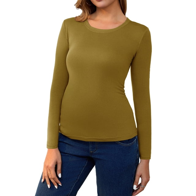 INSPIRE CHIC Mujeres Camisetas de Maternidad con Fruncidos Camisas de Manga Larga Blusas Casual Camiseta Básica Ropa 2025 Pequeño Amarillo Jengibre