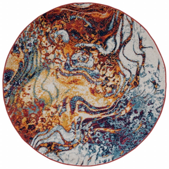 homeroots home decor 395858 4’ Round Brown and Blue Collision Area Rug