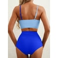 thumbnail image 6 of SHEWIN Womens Swimsuits Bikini Set 2 Piece Color Block High Waisted Spaghetti Straps Bathing Suits Summer Beach Outfits, 6 of 8