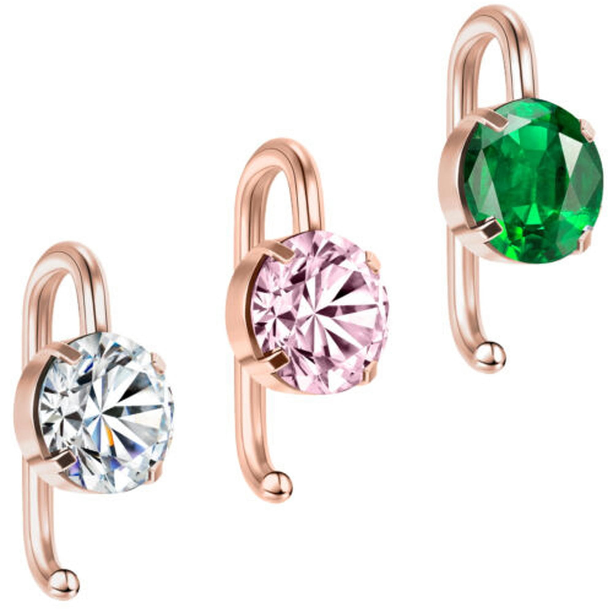 QQTDFG 14G Stainless Steel Belly Button Ring CZ Dangling Reverse Navel Piercing Jewelry-Gold-Pink Zircon-1pc