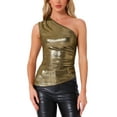 thumbnail image 1 of Top de fiesta sin mangas con un hombro y fruncido INSPIRE CHIC para mujeres, dorado, XL, 1 of 1