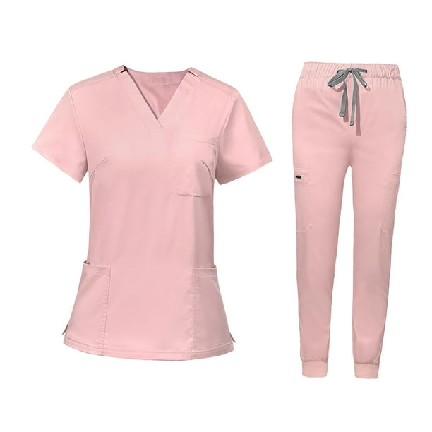Conjunto de uniforme médico, pantalones de enfermera de manga corta, ropa de trabajo con cuello en V. Rosa S