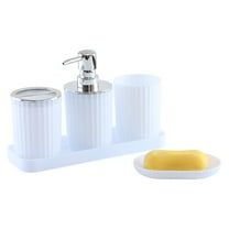 Tuphregyow Matte Bathroom Accessories Set 5 Piece Modern Premium Bathroom Cup Set with Toothbrush Holder Tray, Perfect for Mouthwash and Tooth Brushing, Stylish Home Decor White