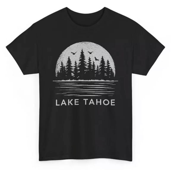 Vintage Tee Nevada Mountain Lake Tahoe T-Shirt Moon Trees California Men Women Graphic Tee Birthday Gifts