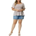 thumbnail image 2 of Unique Bargains Women's Plus Size Blouses Smocked Bow Tie Short Sleeve Peplum Tops 1X Pink, 2 of 6