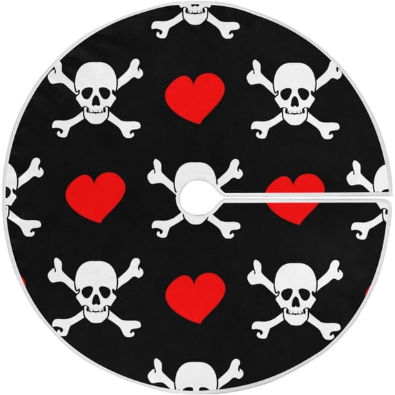 FMSHPON White SkullsRed Hearts Xmas Christmas Tree Skirt Stand Mat for Holiday Party Decoration Indoor Outdoor 36 inches
