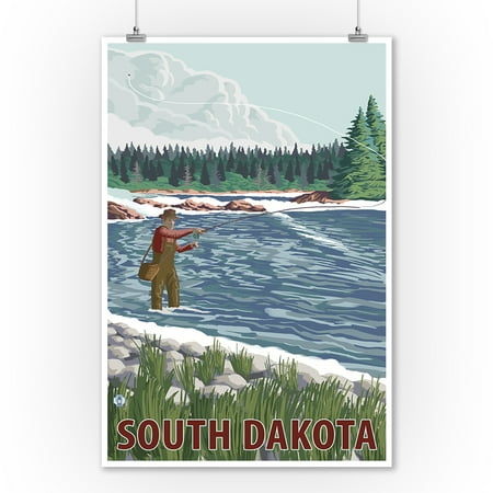 Fly Fishing Scene - South Dakota - LP Original Poster (9x12 Art Print, Wall Decor Travel