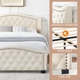 thumbnail image 4 of Tookss Queen/King Size Upholstered Platform Bed Frame with Tall Headboard, Luxurious Velvet Button Tufted and Nailhead Trim Wingback, Arched Footboard, No Box Spring Needed, Beige, 4 of 9