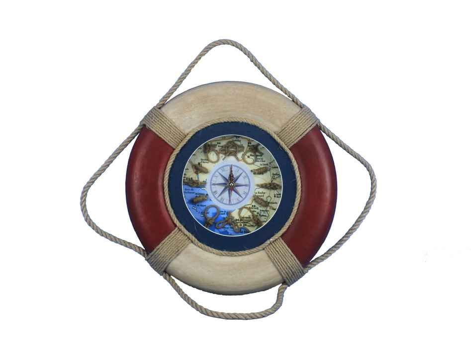 Antique Red And White Decorative Lifering Clock 15" Nautical Clock