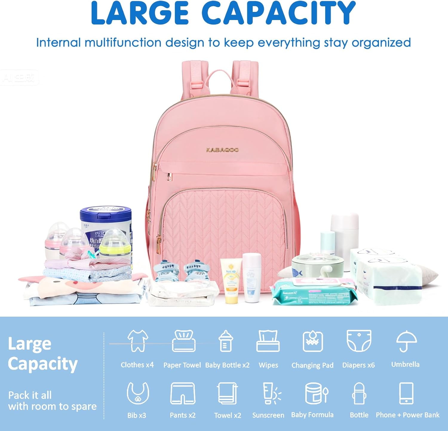 Baby Diaper Bag Backpack, Waterproof Diaper Backpack for Mom & Dad with Changing Pad, Insulated Pockets and Stroller Straps, Baby Shower Gifts PINK