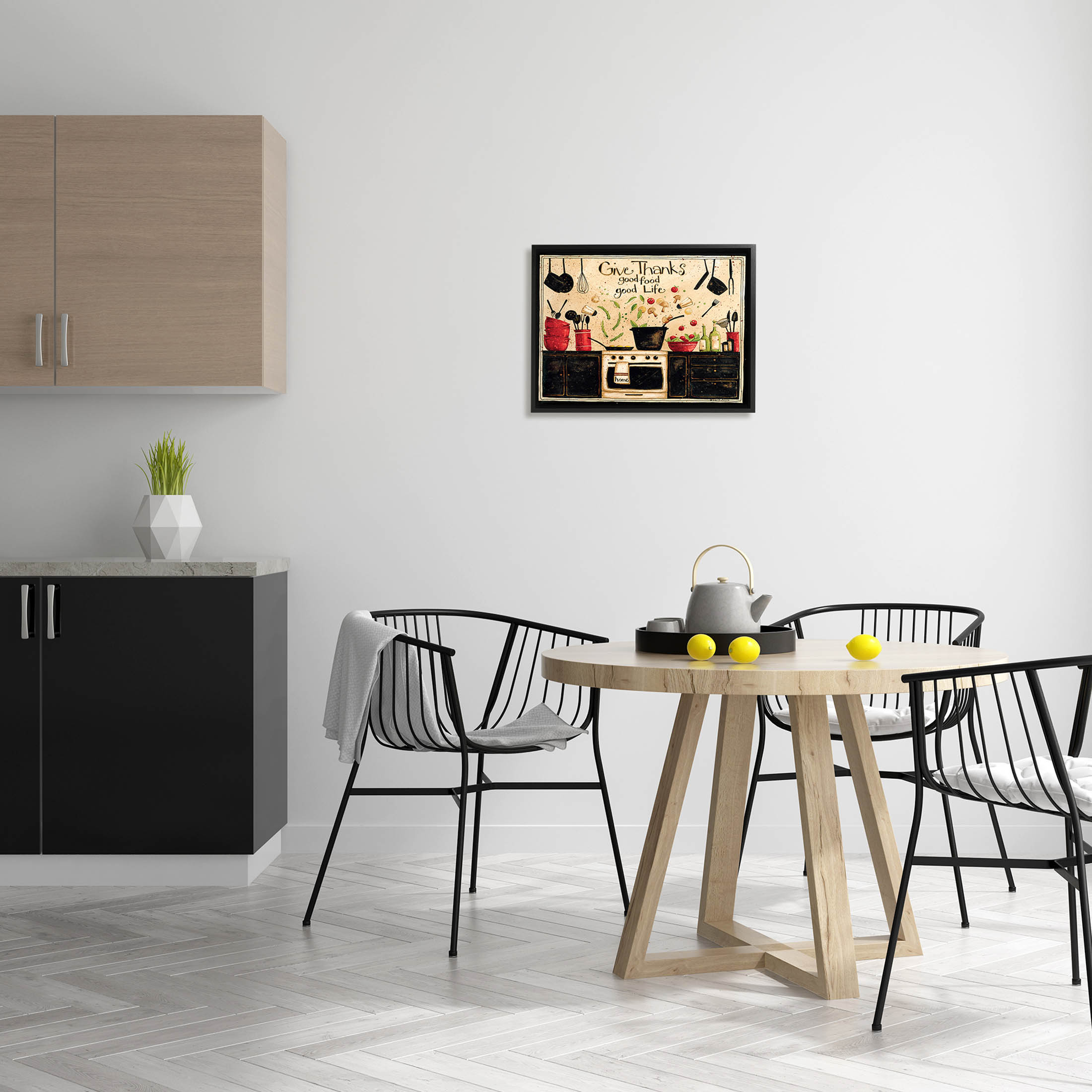 Give Thanks Good Food Phrase Food & Beverage Graphic Art Black Framed Art Print Wall Art