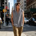 thumbnail image 5 of Men's Hooded Linen Blend Vest Shirt Sleeveless Loose Casual Button Down Hoodie With Drawstring Solid Color Tops Lightweight Breathable Summer Beach Fishing Outdoor Tank Top Blouse, 5 of 8