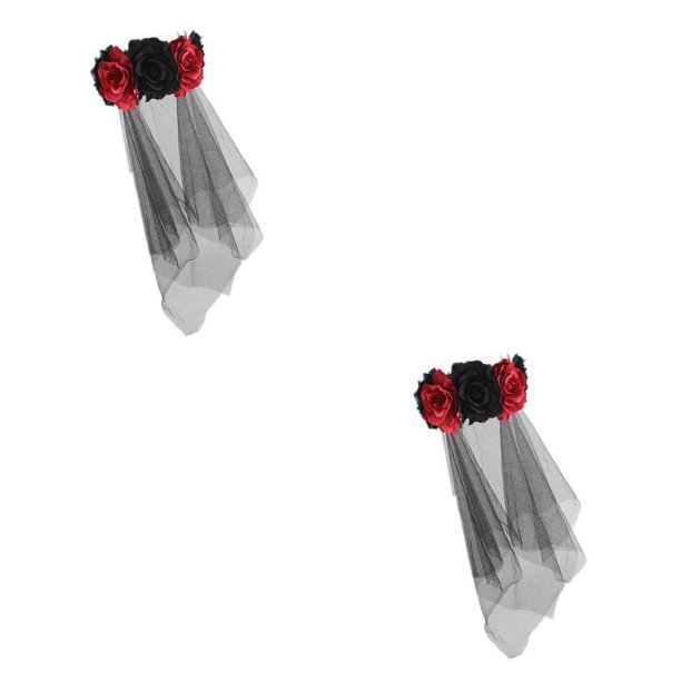 sweethay Tocado de Halloween para damas y niñas, puesta en escena, accesorios para jugadores de rol, elementos, accesorios para el cabello, rojo + negro 2Conjunto
