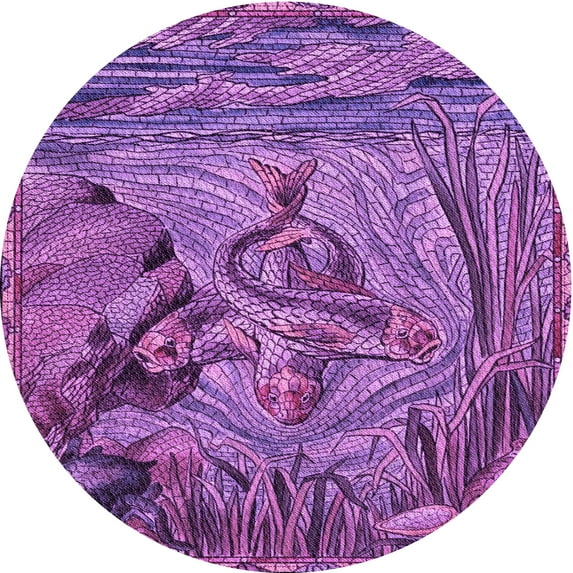 Ahgly Company Machine Washable Indoor Round Transitional Dark Magenta Purple Area Rugs, 6' Round