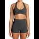 thumbnail image 1 of Conjuntos Entrenamiento para Mujer 2 Piezas,Sujetador Deportivo con Cuello Halter y Arrugas,Pantalones Cortos Ciclista Cintura Alta,Ropa Ejercicio para Gimnasio Yoga Gris Oscuro XL, 1 of 9