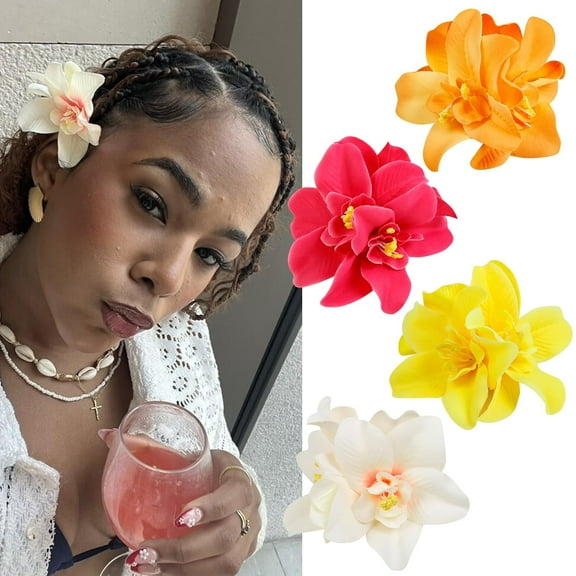 4Pcs Hawaiian Flower Hair Clips for Women, 3.5 Inches Artificial Tropical Hair Clip Hibiscus Claw Clip Beach Vacation Party Boho Hair Accessories for Women Girls