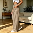 thumbnail image 5 of Ozmmyan Wide Leg Pants for Womens High Elastic Waisted Pants for Womens Ruched Button Front Casual Winter Trousers with Side Pockets Solid Color, 5 of 6