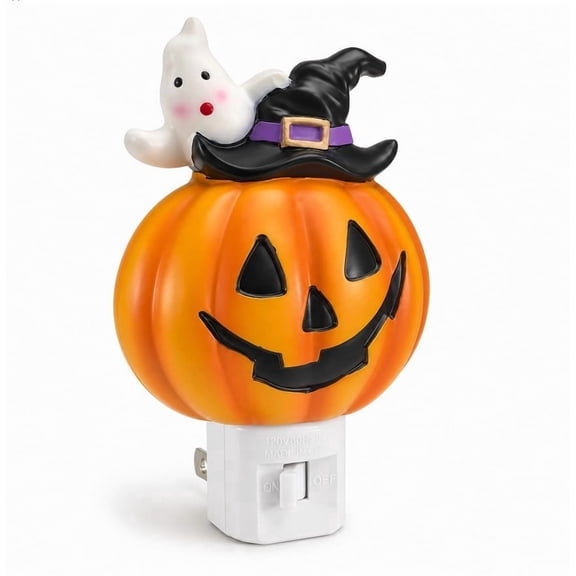 Halloween Indoor Decorations Halloween Night Light Plug-In Halloween Ghost Decor Halloween Pumpkin Lights with Witch Hat 3D Flickering Nightlight Spooky Ghost Lamp for Bedrooms Hallways Decor