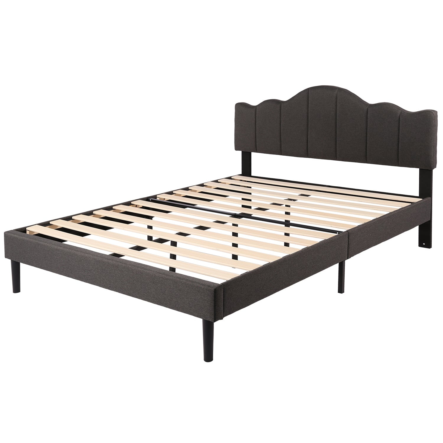 VECELO Queen Size Upholstered Platform Bed Frame with Adjustable Headboard, No Box Spring Needed, Easy Assembly, Dark Gray