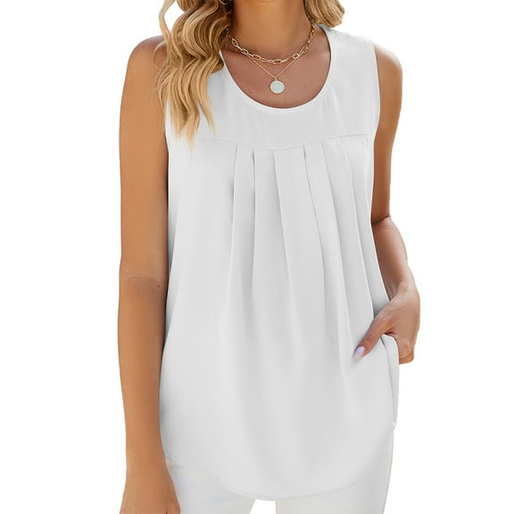 XBASW Women's Chiffon Tank Tops Summer Tunic Sleeveless Blouse Loose Casual Work Shirts for Womens S-2XL