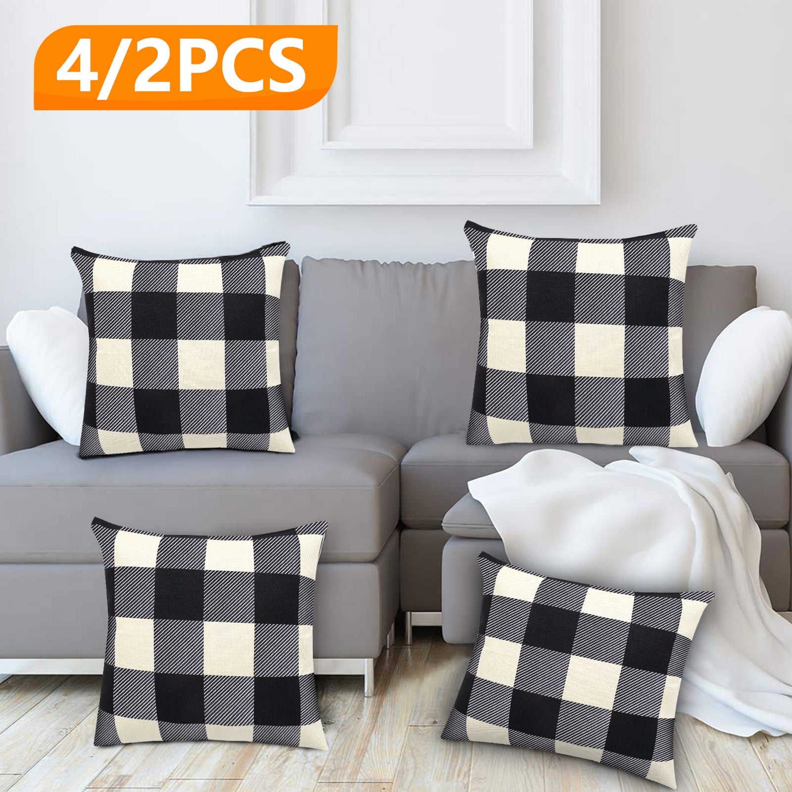 black and white plaid outdoor pillows