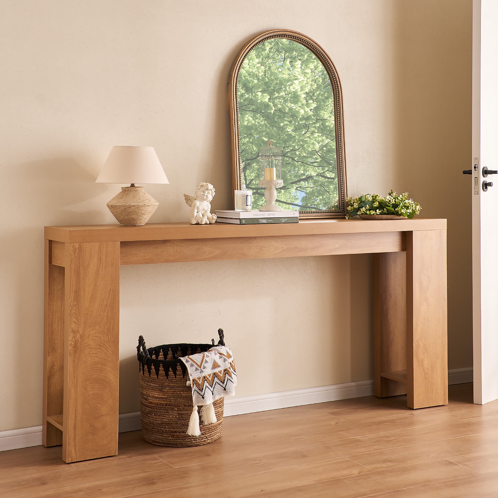 71" Extra Long Console Table, Wood Sofa Table Behind Couch, Farmhouse Narrow Entryway Table for Living Room, Hallway, Entrance,Light Oak