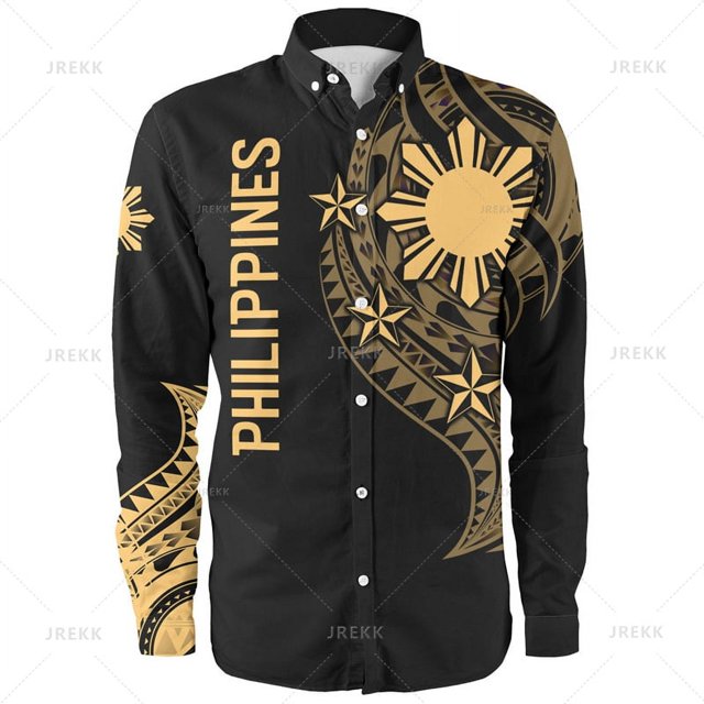 Camisas de manga larga con estampado 3D Proud To Be Philippines de tamaño pequeño para hombres, blusas y camisas gráficas con patrones étnicos de Filipinas