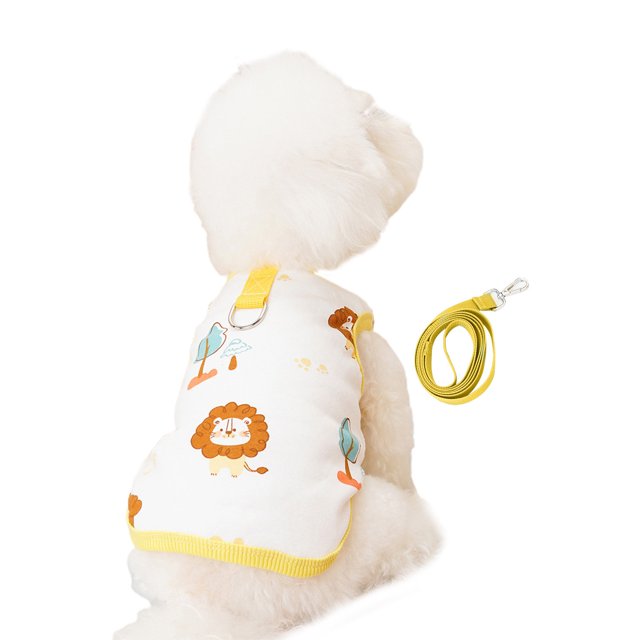 CSChome Pet Vest 1 Set Vest Exquisite Hemming Round Neck Soft Comfortable Cartoon Pattern Dog Pullover Traction Rope Supplies