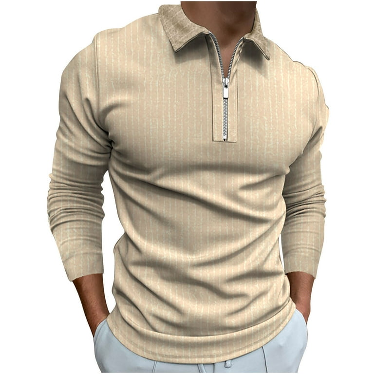 cllios Polo Shirts Men Long Sleeve Regular Fit Tops Solid Cozy Business  Work Golf Tee Shirts Classic Turn Down Collar Shirt Quarter Zip Pullover