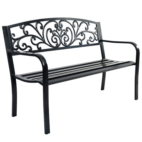 Topbuy 50"Patio Bench Porch Chair Steel Frame Cast Iron Loveseat w/ Backrest for Park Garden